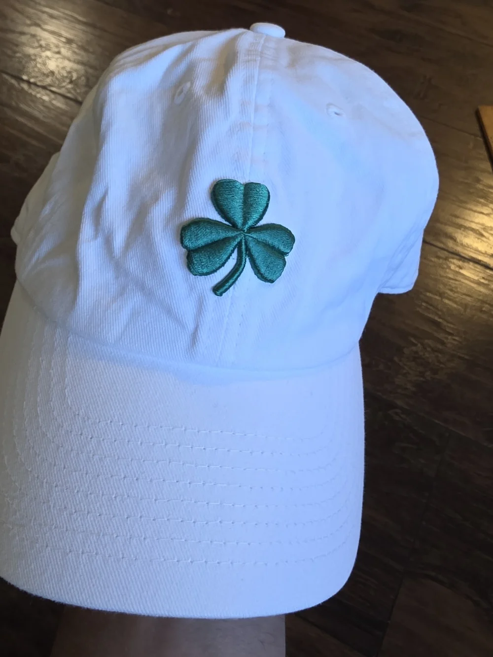 KBETHOS White Cap with Green Shamrock Accent